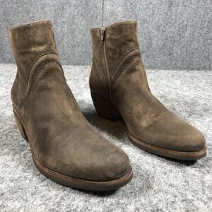 Vic Suede Ankle Boots Womens 8 Brown Made In Italy Side Zip Leather Sole